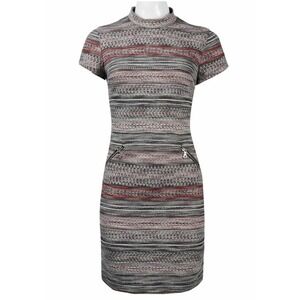 Madison Leigh High Neck Knit Day Dress Size 8 Red Grey Stripe NWT $89